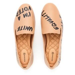 Birdies Cream Loafers with VOTE Bold Text. Size 9